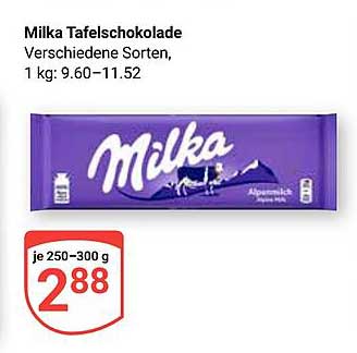 Milka Tafelschokolade, verschiedene Sorten