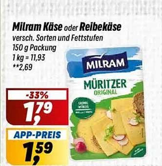 Milram Käse oder Reibekäse - verschiedene Sorten und Fettstufen, 150 g Packung
