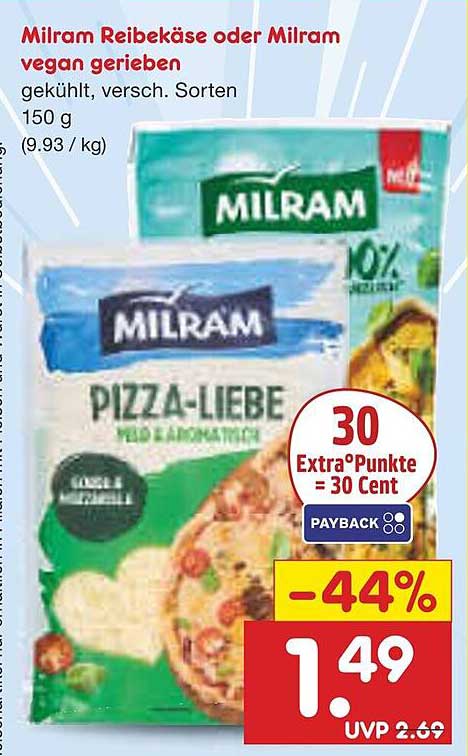 Milram Reibekäse oder Milram vegan gerieben, 150 g