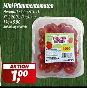 Mini Pflaumentomaten 200 g Packung - Aktion für nur 1,00 €