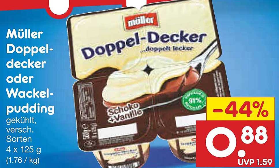 Müller Doppel-Decker oder Wackelpudding, 4 x 125 g