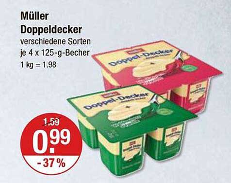 Müller Doppeldecker verschiedene Sorten je 4 x 125-g-Becher