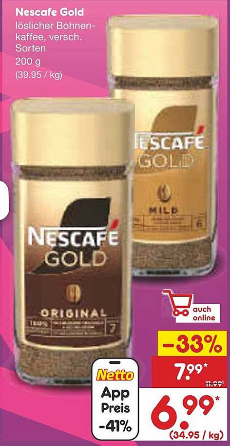 Nescafé Gold löslicher Bohnenkaffee, verschiedene Sorten, 200 g