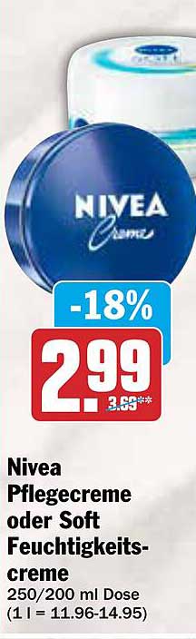 Nivea Pflegecreme oder Soft Feuchtigkeitscreme 250/200 ml Dose