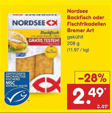 Nordsee Backfisch oder Fischfrikadellen Bremer Art, gekühlt, 208 g