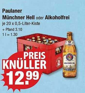 Paulaner Münchner Hell oder Alkoholfrei je 20 x 0,5-Liter-Kiste