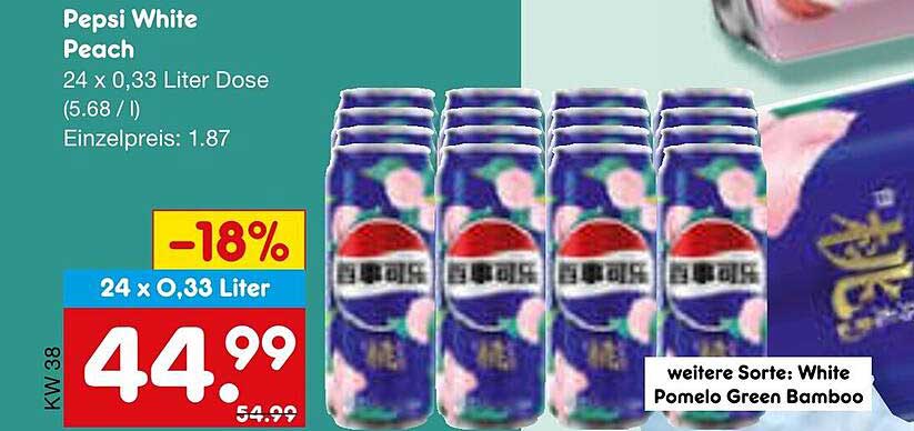 Pepsi White Peach 24 x 0,33 Liter Dose - Jetzt zum Aktionspreis!