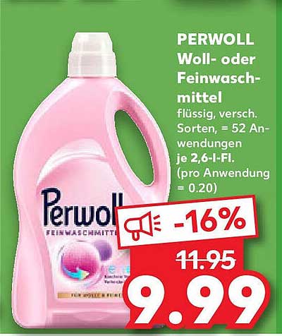 PERWOLL Woll- oder Feinwaschmittel flüssig, variantenreiche Sorten, 2,6 l (52 Anwendungen)