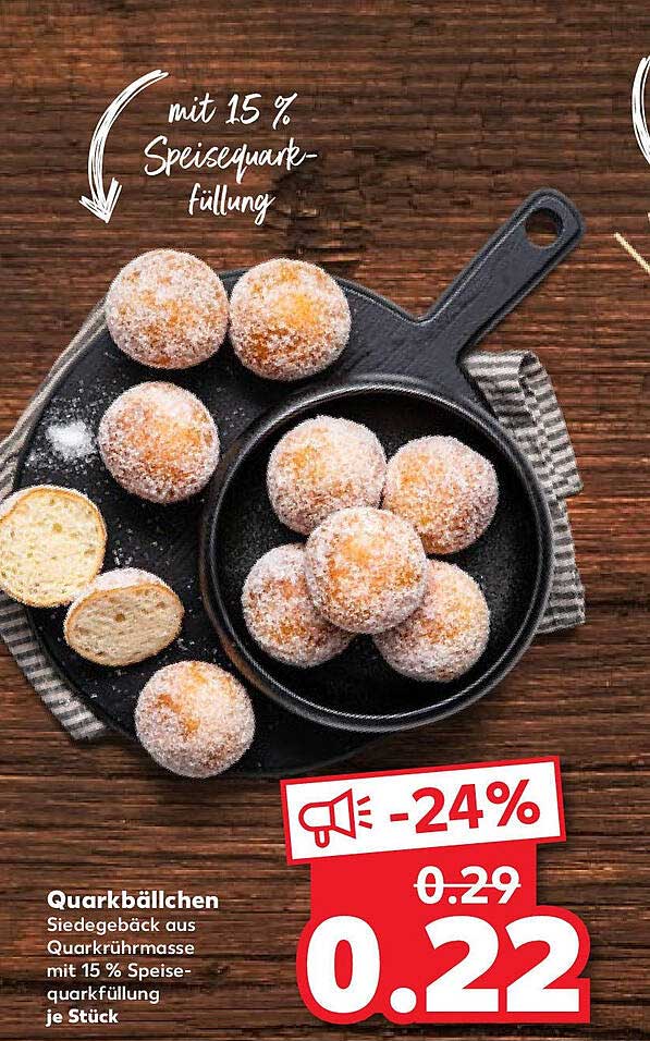 Quarkbällchen Siegebäck aus Quarkrührmasse mit 15 % Speisequarkfüllung je Stück