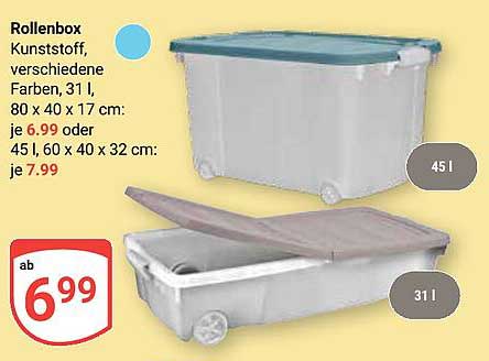 Rollenbox Kunststoff, verschiedene Farben, 31 l, 80 x 40 x 17 cm
