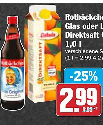 Rotbäckchen Glas oder Liter Direktsaft 1,0 l