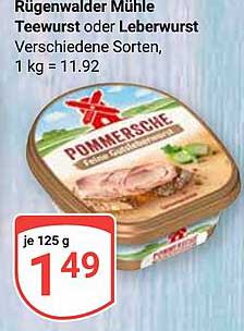 Rügenwalder Mühle Teewurst oder Leberwurst, 125 g für nur 1,49 €