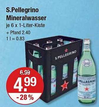 S. Pellegrino Mineralwasser je 6 x 1-Liter-Kiste + Pfand