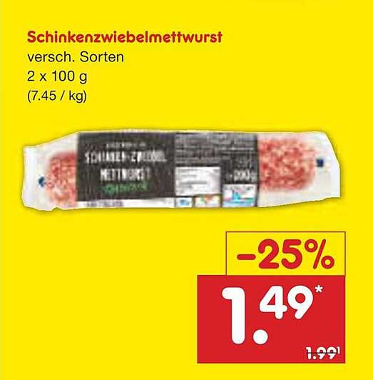 Schinken-Zwiebelmettwurst 200g (2 x 100g) - jetzt nur 1,49€!