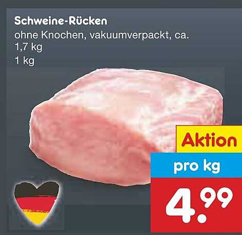 Schweine-Rücken ohne Knochen, vakuumverpackt, ca. 1,7 kg