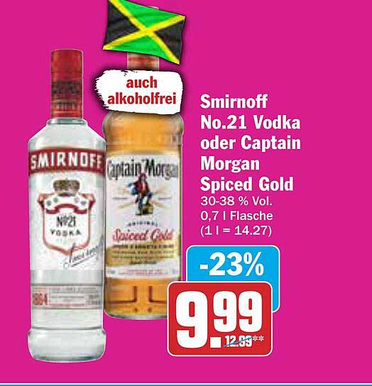 Smirnoff No.21 Vodka oder Captain Morgan Spiced Gold