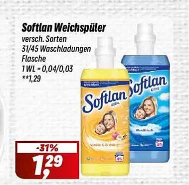 Softlan Weichspüler - versch. Sorten 31/45 Waschladungen Flasche