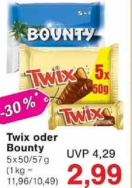 Twix oder Bounty 5x50/57 g - Jetzt zum Sonderpreis!