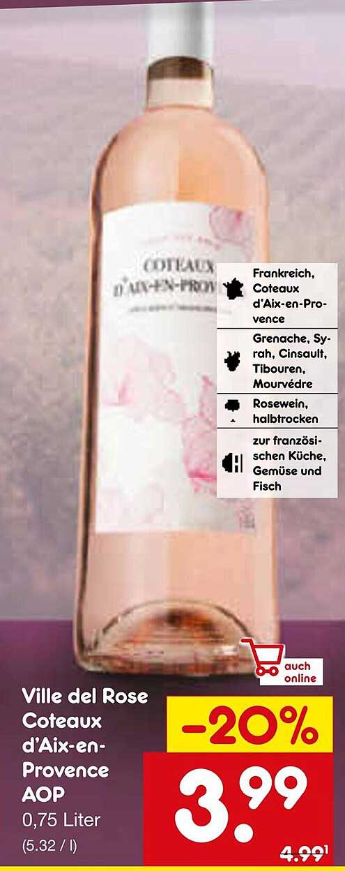 Ville del Rose Coteaux d'Aix-en-Provence AOP, 0,75 Liter