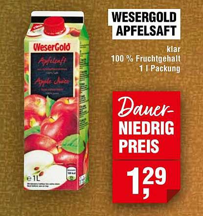 WeserGold Apfelsaft 1L - Klar, 100% Fruchtgehalt
