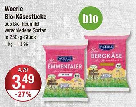 Woerle Bio-Käsestücke aus Bio-Heumilch - Emmentaler und Bergkäse