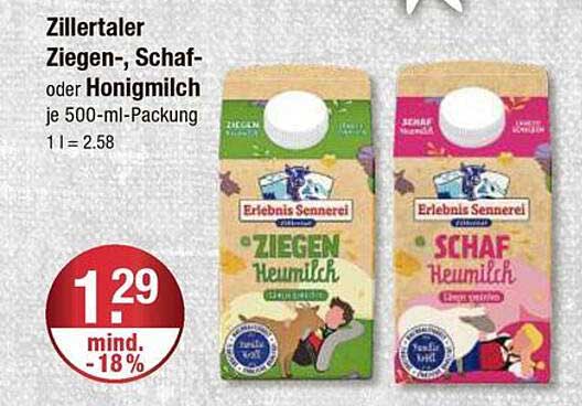 Zillertaler Ziegen-, Schaf- oder Honigmilch je 500-ml-Packung