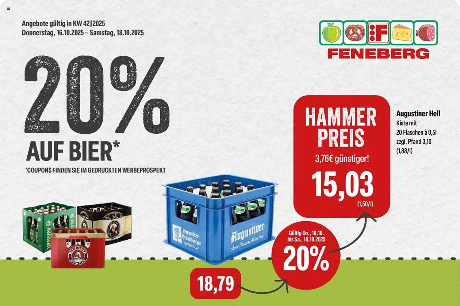 20% Rabatt auf Bier - Augustiner Hell Kiste mit 20 Flaschen