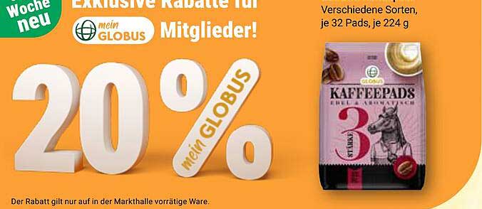 20% Rabatt auf Globus Kaffee-Pads – Exklusive Angebote für Mitglieder!