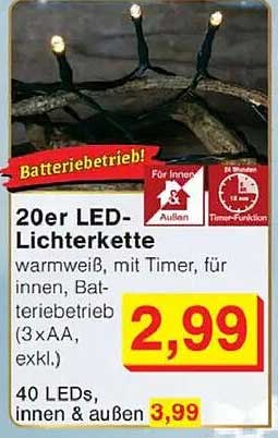 20er LED-Lichterkette warmweiß, mit Timer