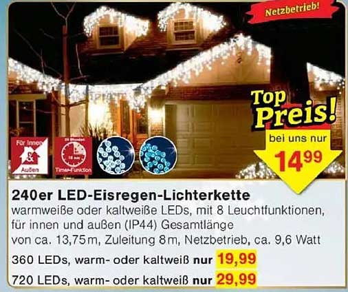 240er LED-Eisregen-Lichterkette - warmweiße oder kaltweiße LEDs