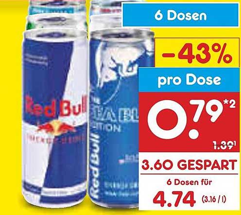 6 Dosen Red Bull für nur 4,74 € - 43% gespart!