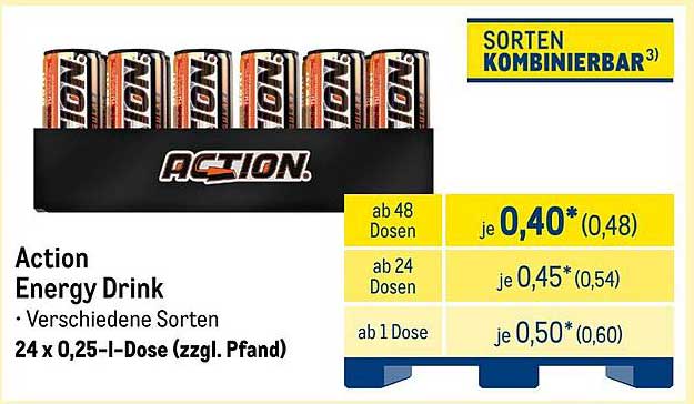 Action Energy Drink 24 x 0,25-I-Dose (zzgl. Pfand)