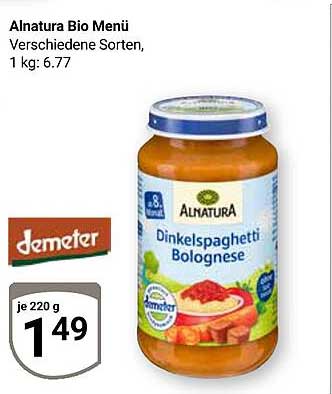 Alnatura Bio Menü Dinkels spaghetti Bolognese, 220 g