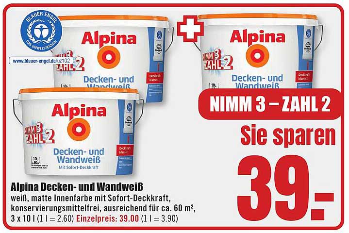 Alpina Decken- und Wandweiß - Nimm 3 - Zahl 2