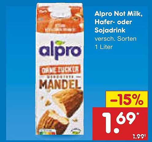 Alpro Not Milk, Hafer- oder Sojadrink - Verschiedene Sorten 1 Liter