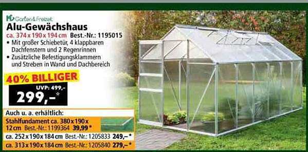 Alu-Gewächshaus 40% billiger - jetzt nur 299,- statt 499,-