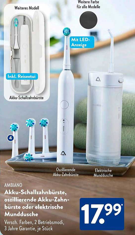 AMBiano Akku-Schallzahnbürste, oszillierende Akku-Zahnbürste oder elektrische Munddusche