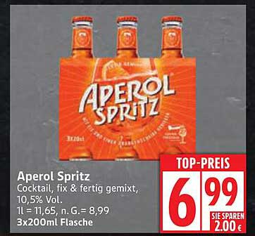 Aperol Spritz - Cocktail, fix & fertig gemixt, 10,5% Vol.