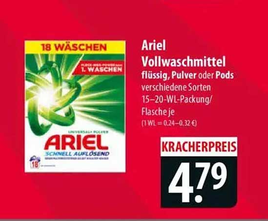 Ariel Vollwaschmittel flüssig, Pulver oder Pods – 18 Waschladungen