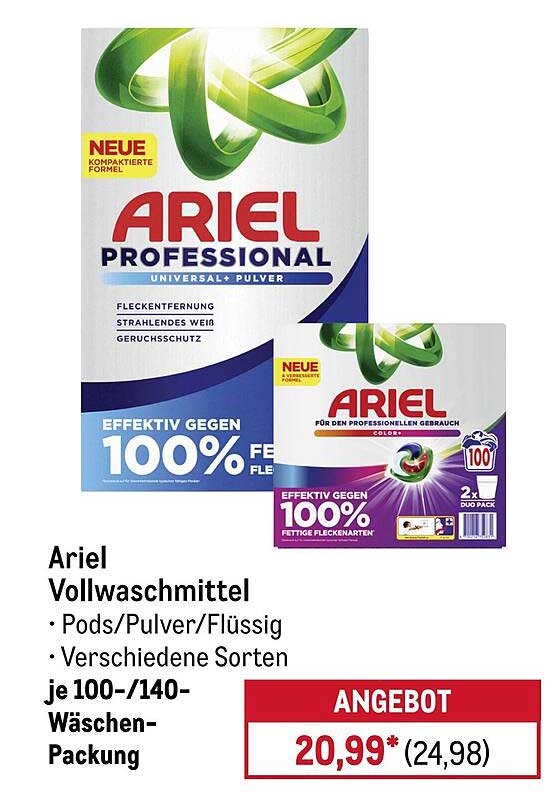 Ariel Vollwaschmittel - Pods/Pulver/Flüssig, verschiedene Sorten, je 100-/140-Wäschen-Packung