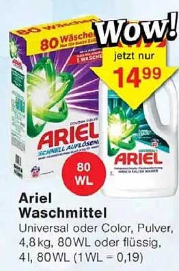 Ariel Waschmittel - Universal oder Color, Pulver, 4,8 kg, 80WL