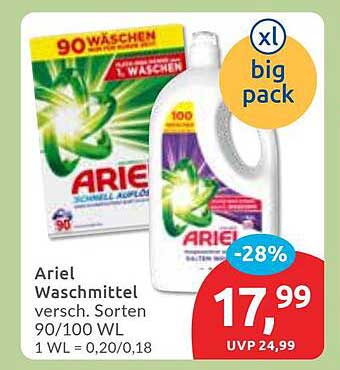 Ariel Waschmittel XL Pack (90/100 WL) - jetzt zum Sonderpreis!