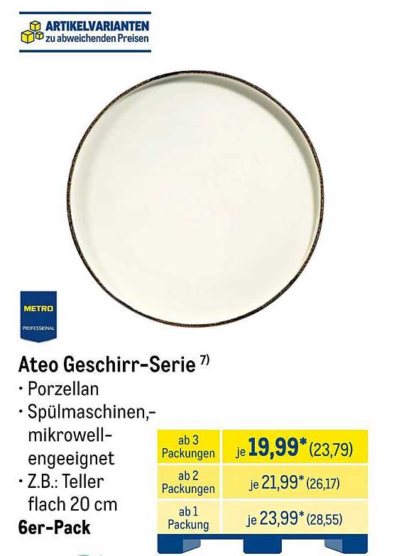 Ateo Geschirr-Serie – Porzellanteller 20 cm im 6er-Pack