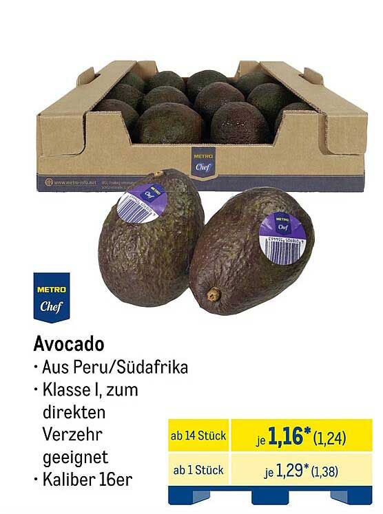 Avocado aus Peru/Südafrika - Klasse I, Kaliber 16er