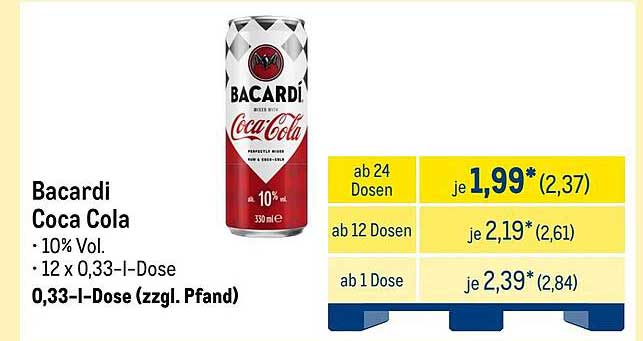 Bacardi Coca Cola - 12 x 0,33-l-Dose
