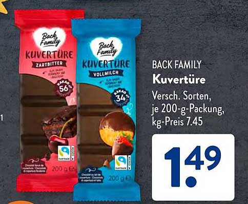 BACK FAMILY Kuvertüre, 200-g-Packung, verschiedene Sorten