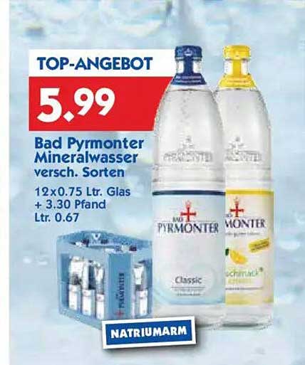 Bad Pyrmonter Mineralwasser versch. Sorten 12x0,75 L