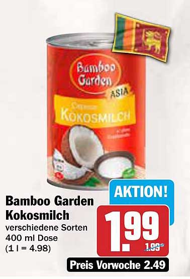 Bamboo Garden Kokosmilch 400 ml Dose, verschiedene Sorten