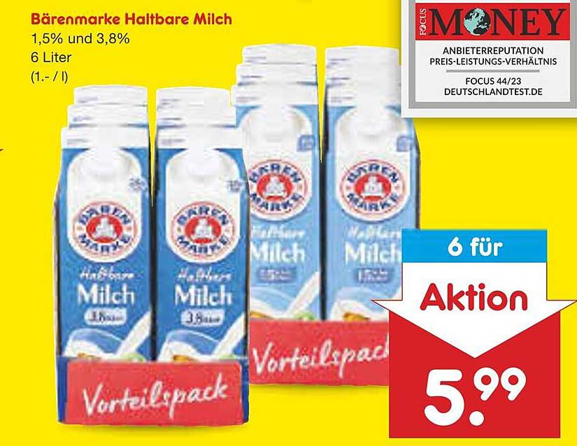 Bärenmarke Haltbare Milch 1,5% und 3,8% – 6 Liter Vorteilspack