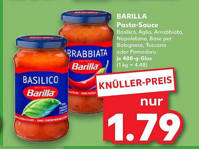 BARILLA Pasta-Sauce - Basilico, Aglio, Arrabbiata, Napoletana, Basis für Bolognese oder Pomodoro, je 400-g-Glas